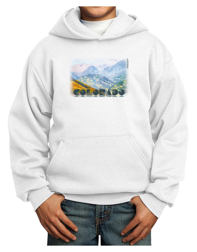 CO Fog Mountains Text Youth Hoodie Pullover Sweatshirt-Youth Hoodie-TooLoud-White-XS-Davson Sales