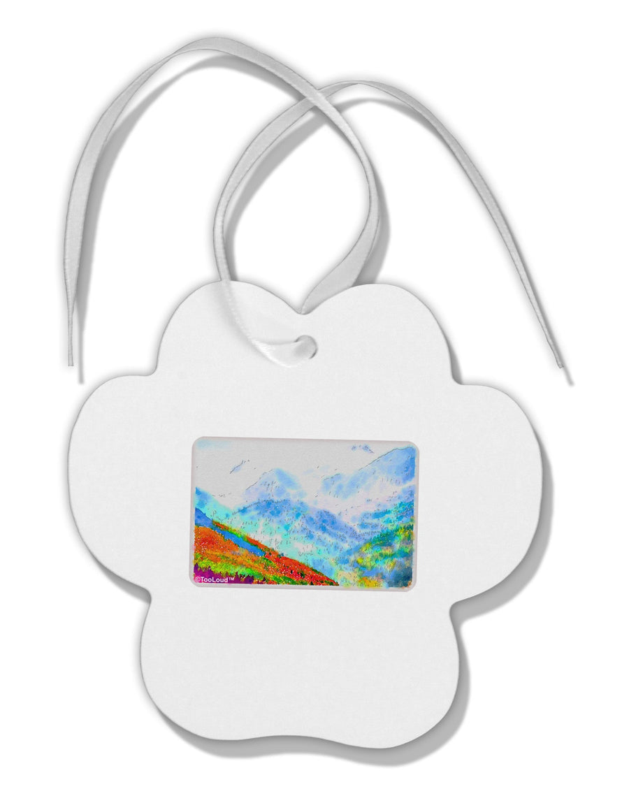 CO Fog Mountains Watercolor Paw Print Shaped Ornament-Ornament-TooLoud-White-Davson Sales