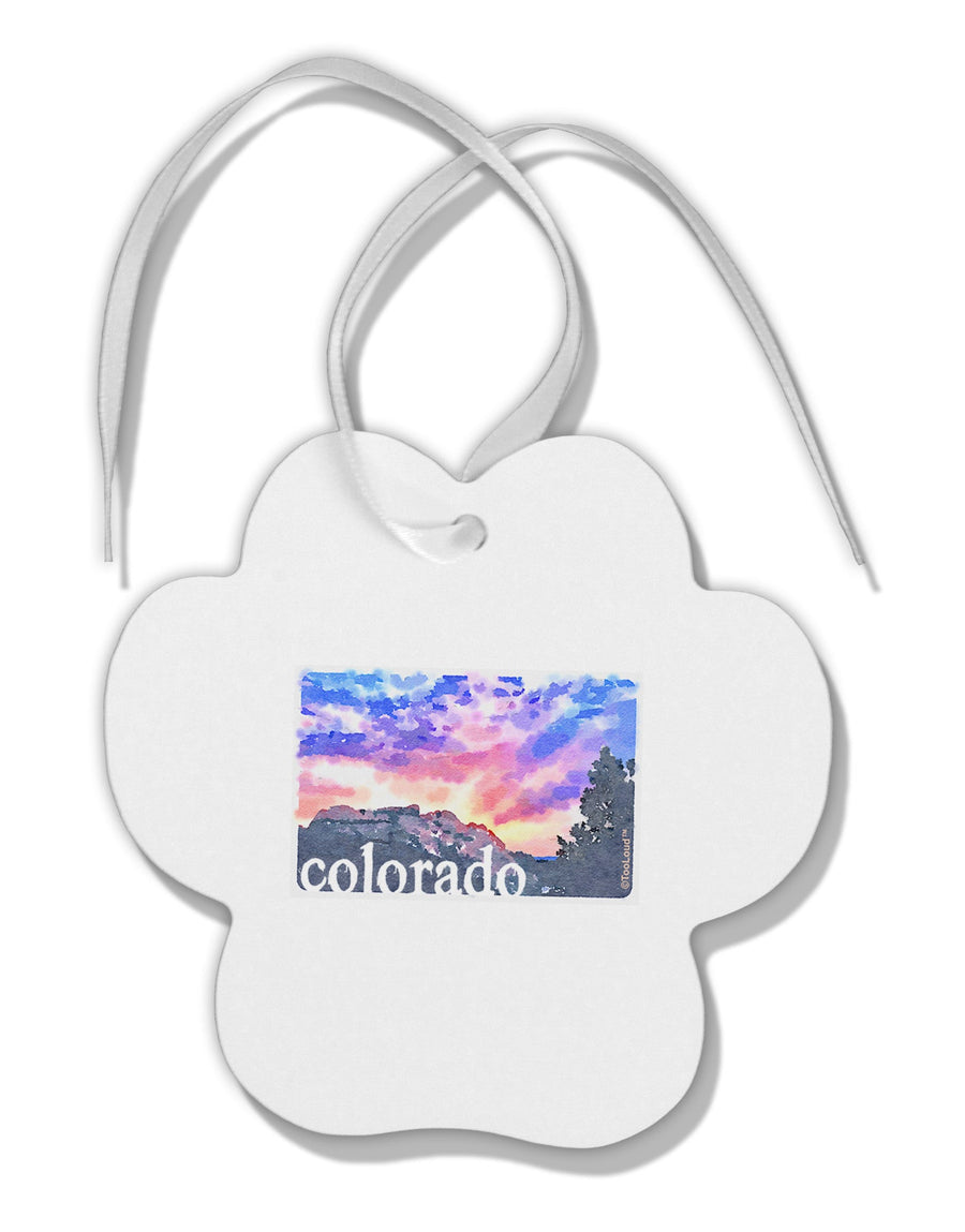 CO Rainbow Sunset Watercolor Text Paw Print Shaped Ornament-Ornament-TooLoud-White-Davson Sales