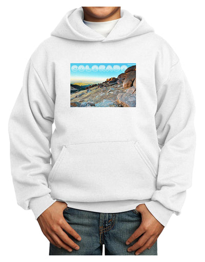 CO Rockies View with Text Youth Hoodie Pullover Sweatshirt-Youth Hoodie-TooLoud-White-XS-Davson Sales