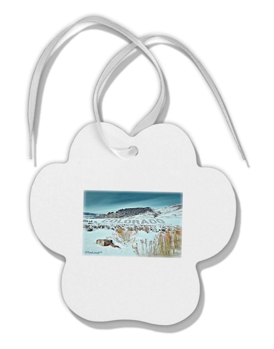 CO Snow Scene Text Paw Print Shaped Ornament-Ornament-TooLoud-White-Davson Sales