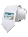 CO Snow Scene Text Printed White Necktie