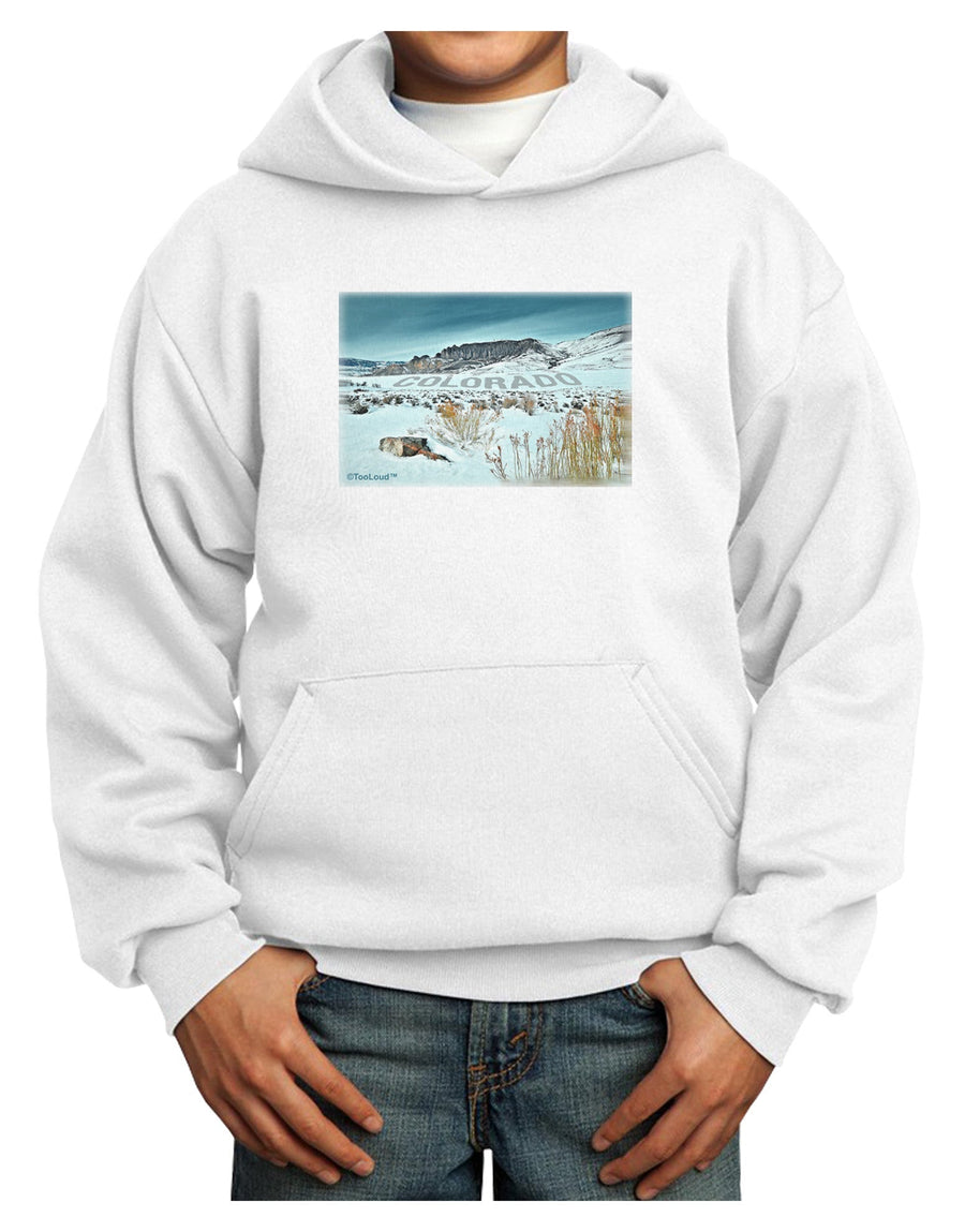 CO Snow Scene Text Youth Hoodie Pullover Sweatshirt-Youth Hoodie-TooLoud-White-XS-Davson Sales