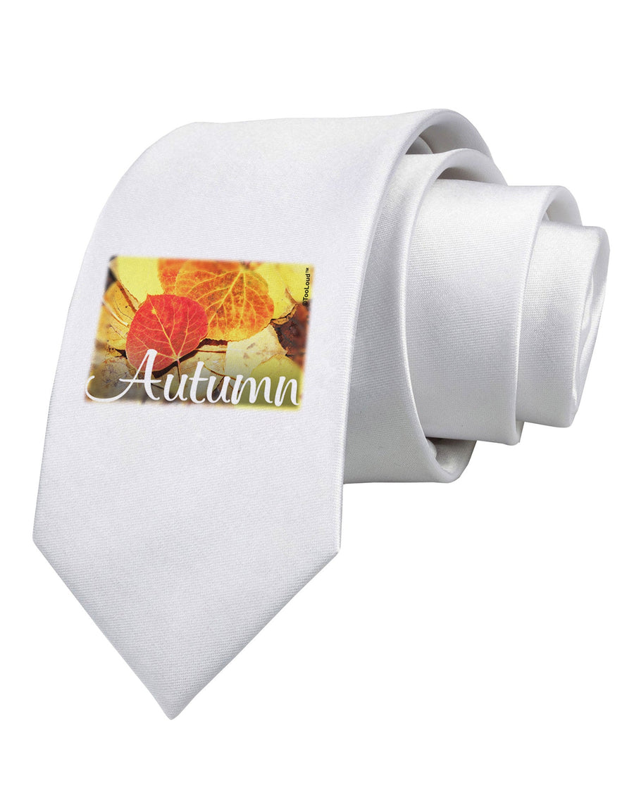 Colorado - Autumn Text Printed White Necktie