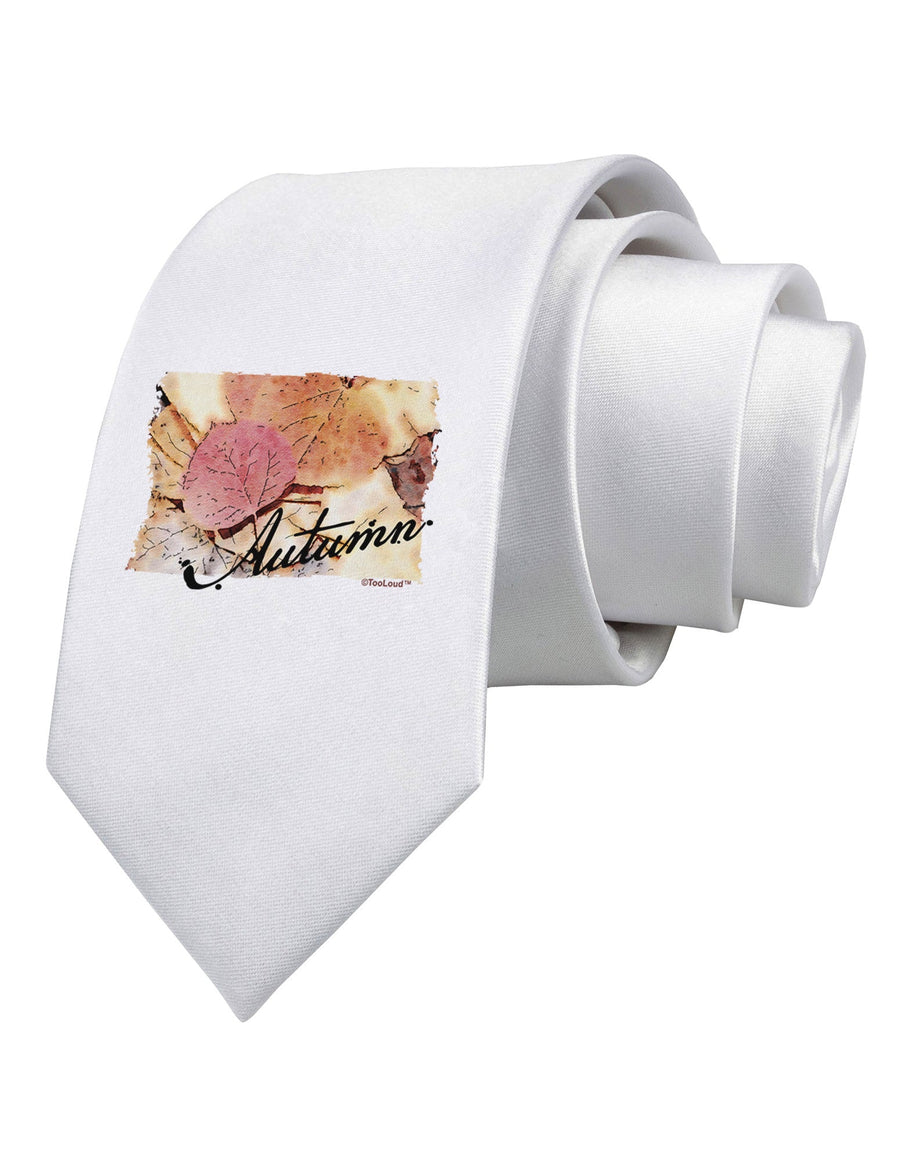 Colorado - Autumn WaterColor Text Printed White Necktie