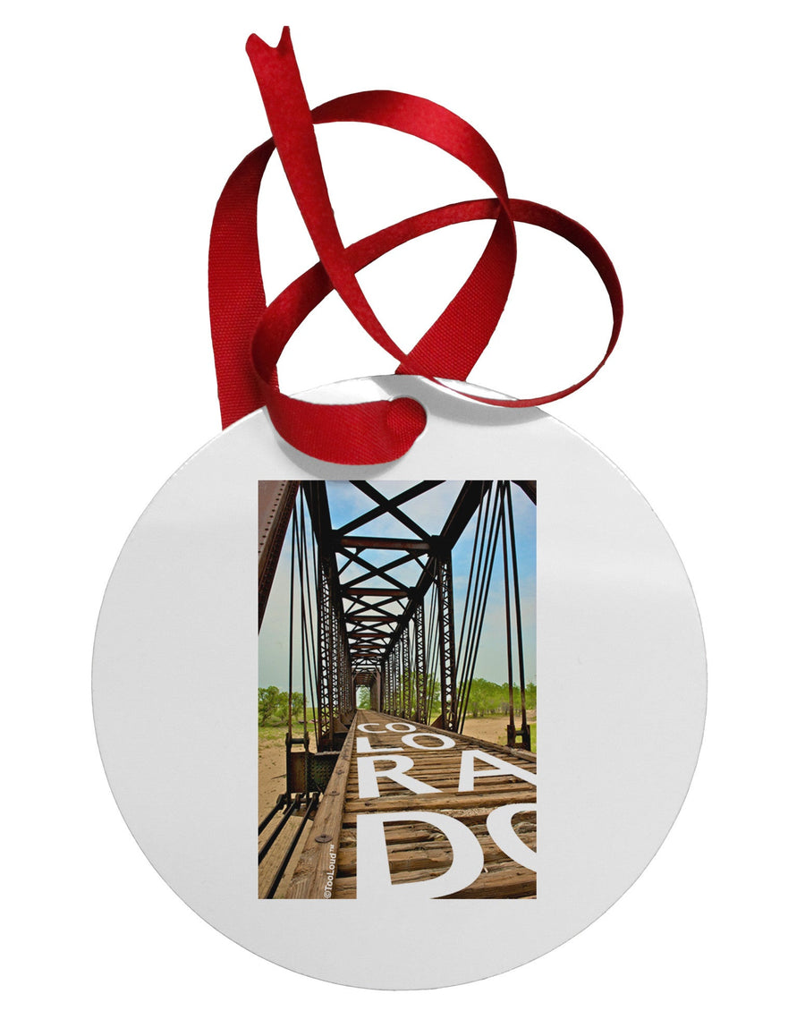 Colorado Bridge Text Circular Metal Ornament-Ornament-TooLoud-White-Davson Sales