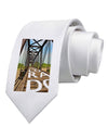 Colorado Bridge Text Printed White Necktie