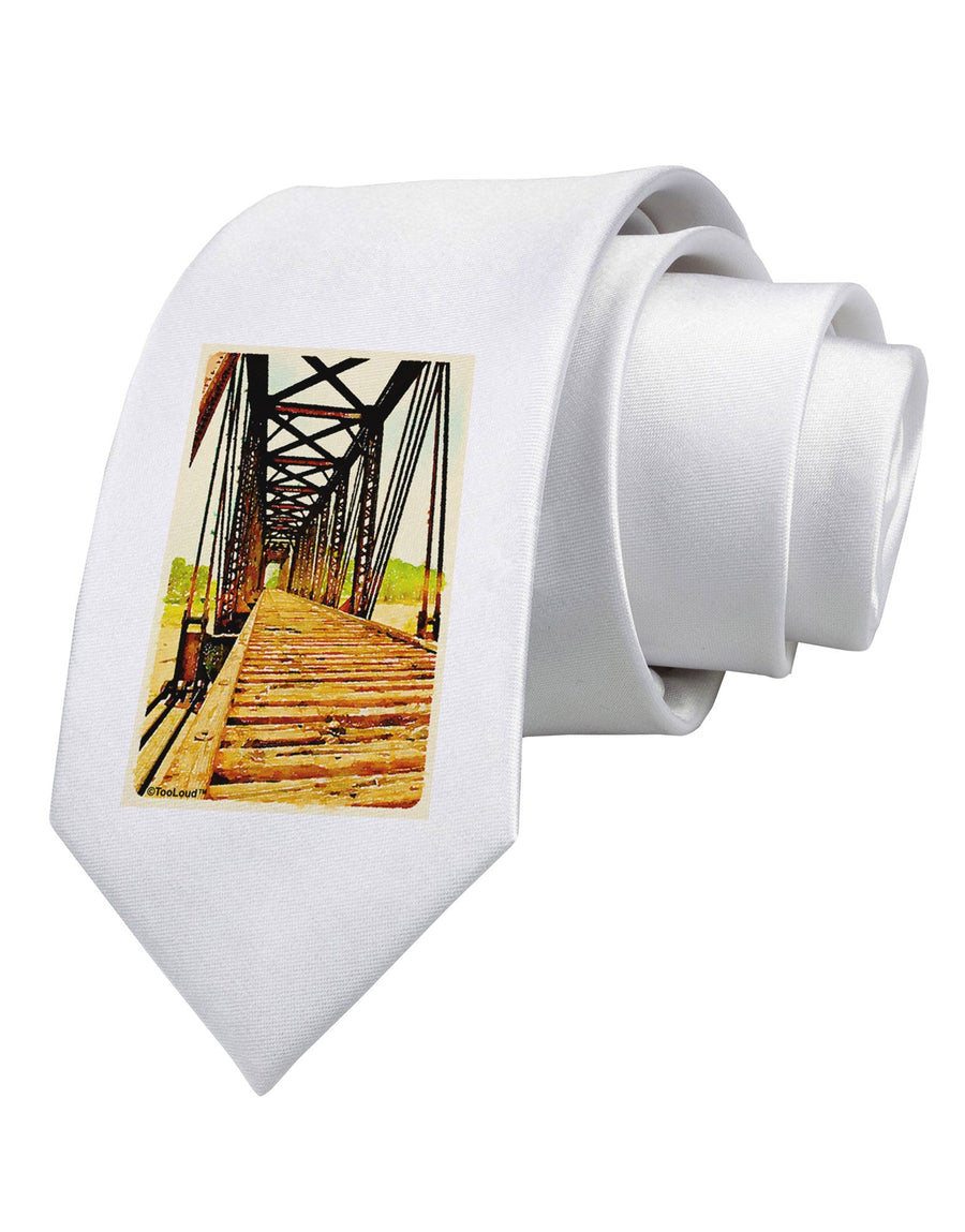 Colorado Bridge Watercolor Printed White Necktie