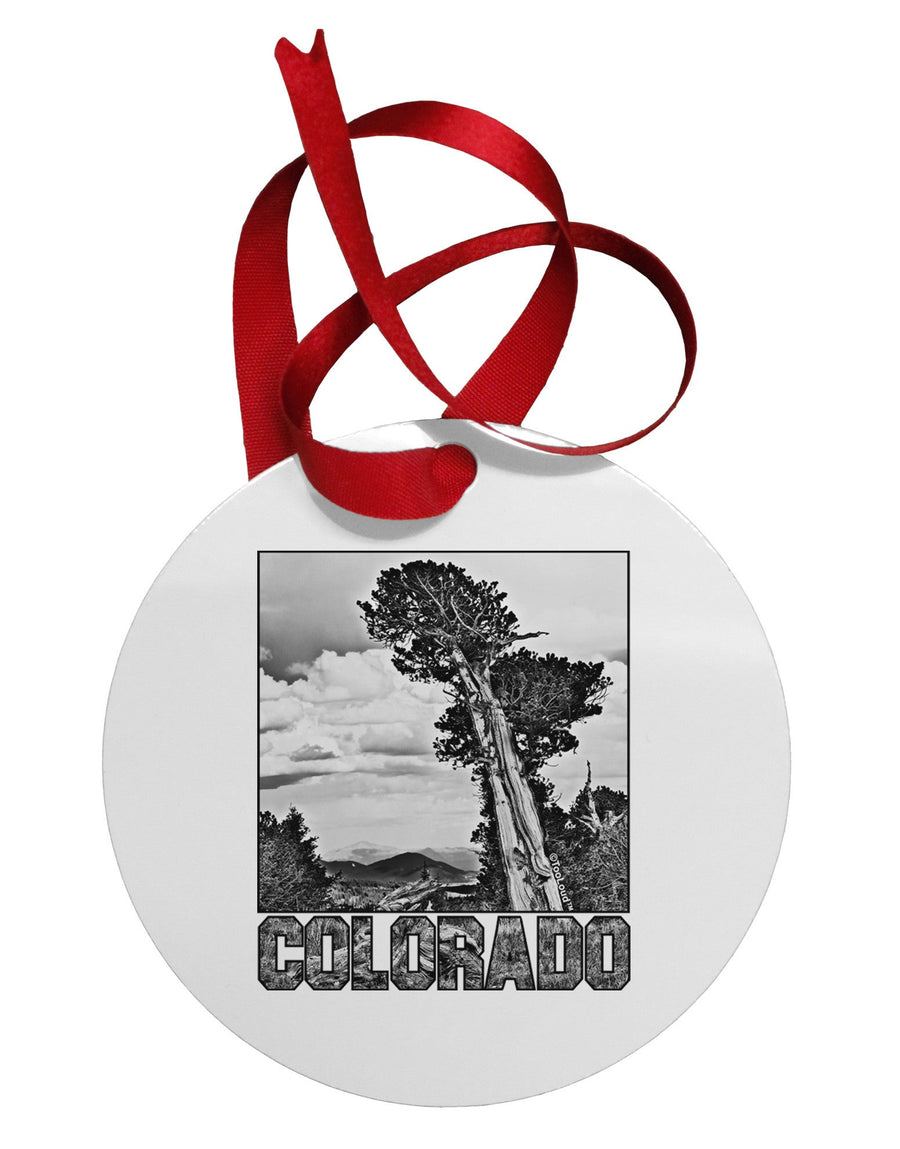 Colorado Landscape Text BW Circular Metal Ornament-Ornament-TooLoud-White-Davson Sales