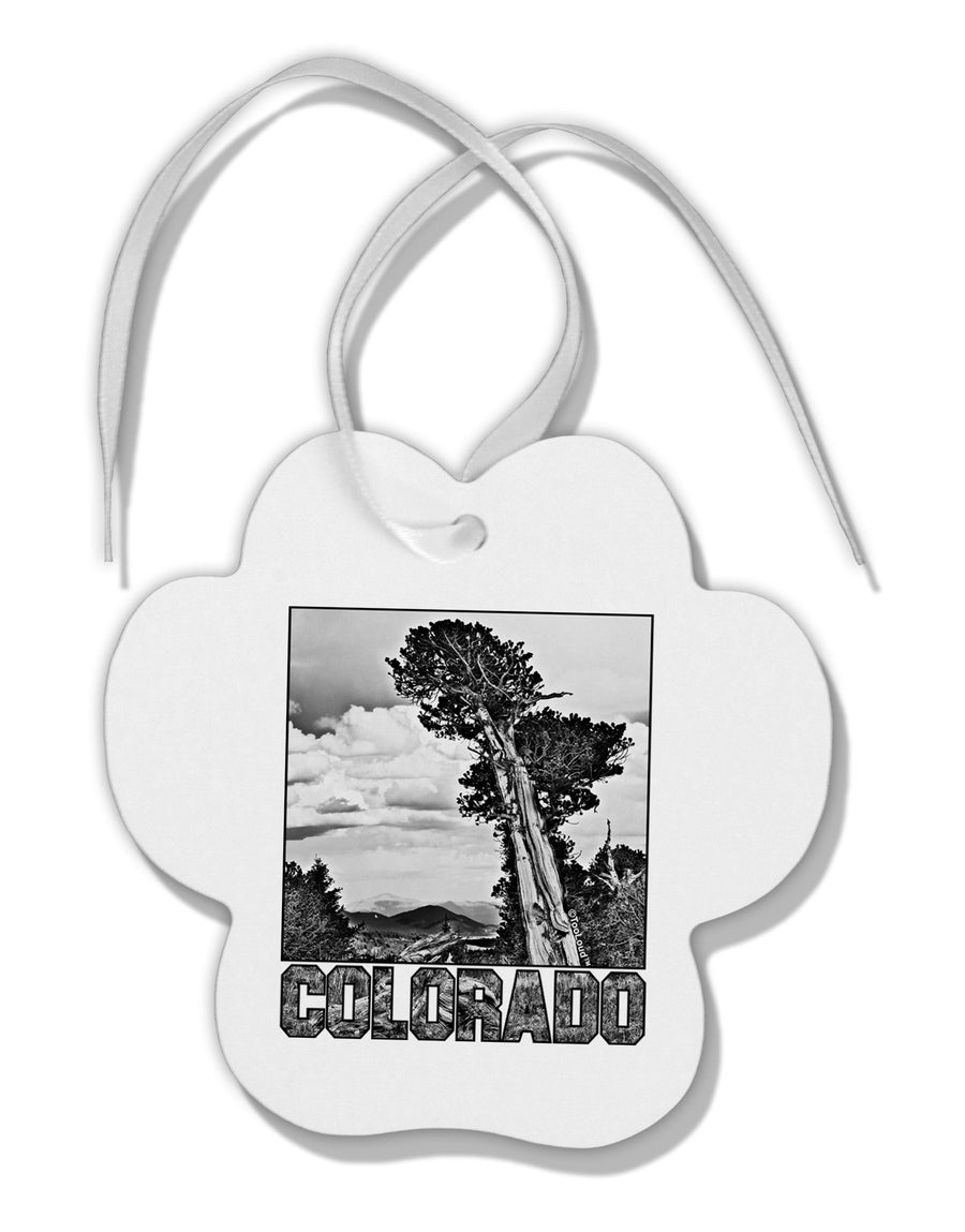 Colorado Landscape Text BW Paw Print Shaped Ornament-Ornament-TooLoud-White-Davson Sales