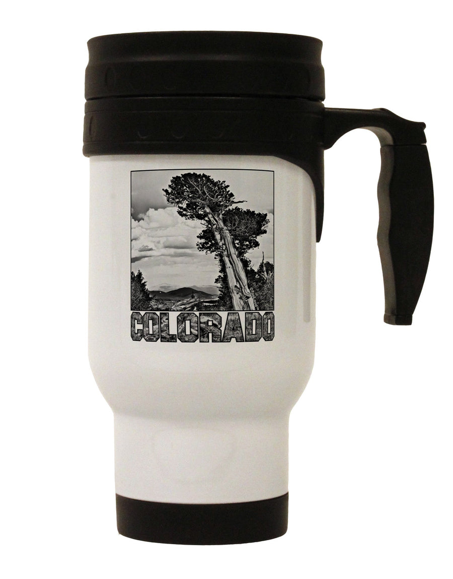 Colorado Landscape Text BW Stainless Steel 14oz Travel Mug-Travel Mugs-TooLoud-White-Davson Sales