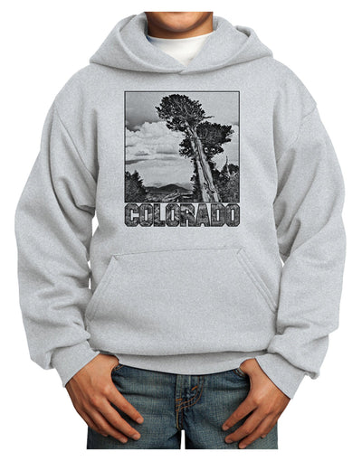 Colorado Landscape Text BW Youth Hoodie Pullover Sweatshirt-Youth Hoodie-TooLoud-Ash-XS-Davson Sales