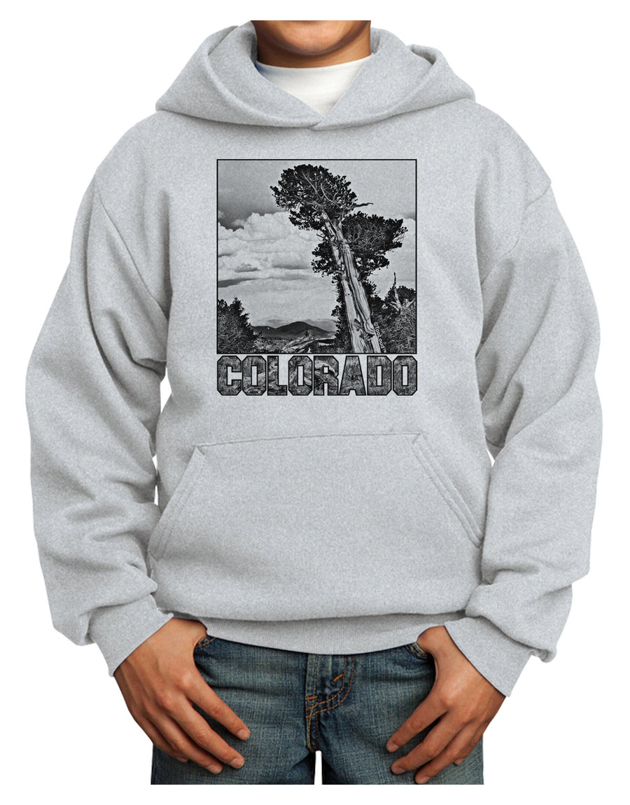 Colorado Landscape Text BW Youth Hoodie Pullover Sweatshirt-Youth Hoodie-TooLoud-White-XS-Davson Sales