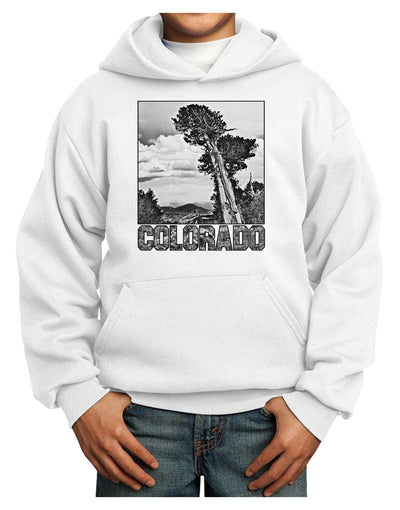 Colorado Landscape Text BW Youth Hoodie Pullover Sweatshirt-Youth Hoodie-TooLoud-White-XS-Davson Sales