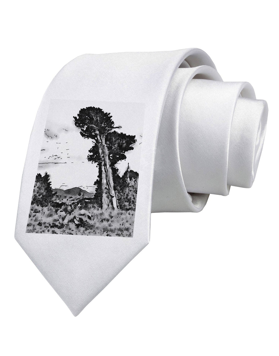 Colorado Landscape Watercolor BW Printed White Necktie