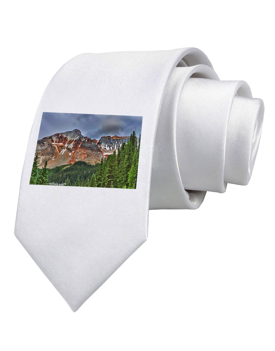 Colorado Mountains Forrest Printed White Necktie