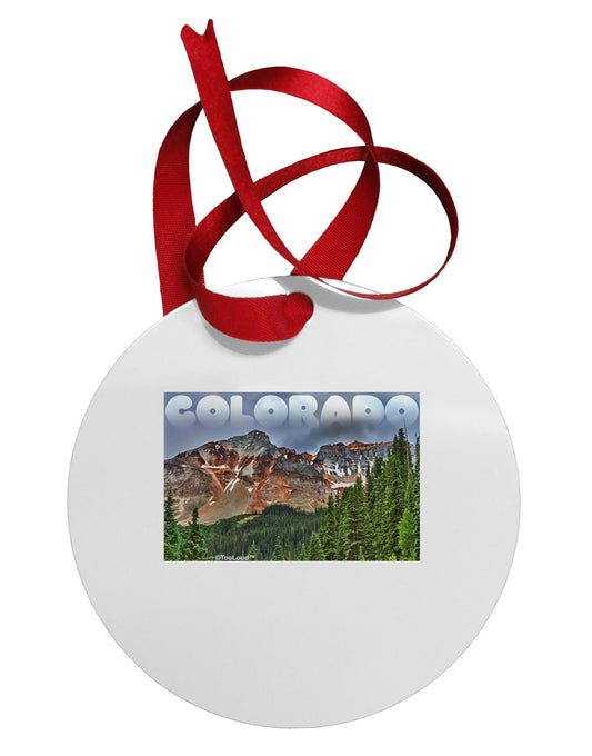 Colorado Mountains Forrest Text Circular Metal Ornament-Ornament-TooLoud-White-Davson Sales