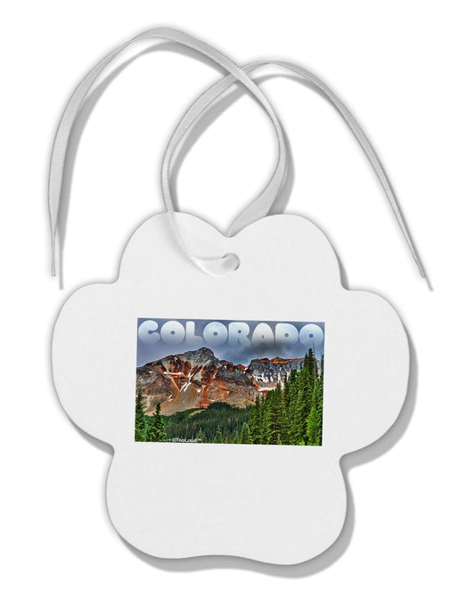 Colorado Mountains Forrest Text Paw Print Shaped Ornament-Ornament-TooLoud-White-Davson Sales