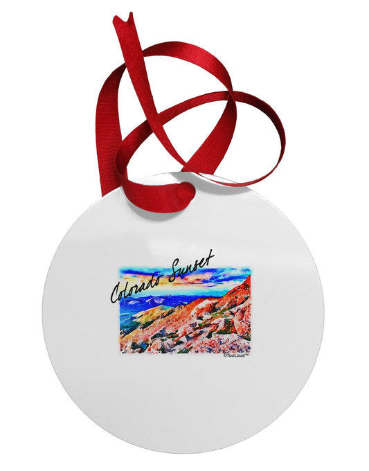 Colorado Mtn Sunset Bold WaterColor Circular Metal Ornament-Ornament-TooLoud-White-Davson Sales