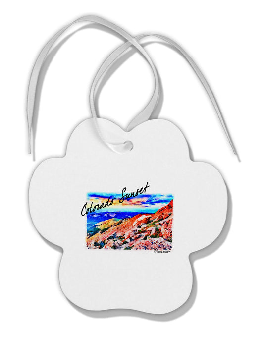 Colorado Mtn Sunset Bold WaterColor Paw Print Shaped Ornament-Ornament-TooLoud-White-Davson Sales