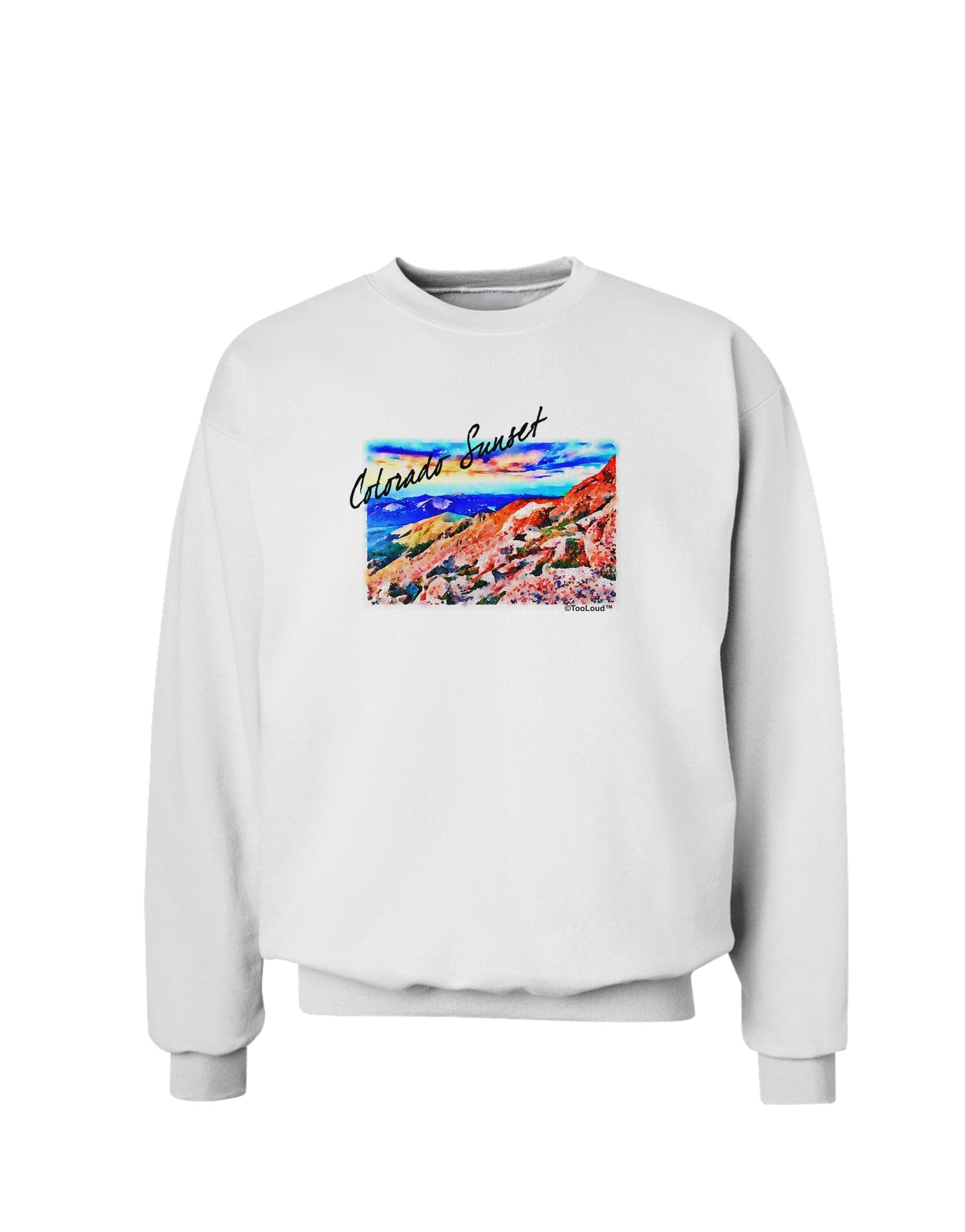 Colorado Mtn Sunset Bold WaterColor Sweatshirt-Sweatshirts-TooLoud-White-Small-Davson Sales