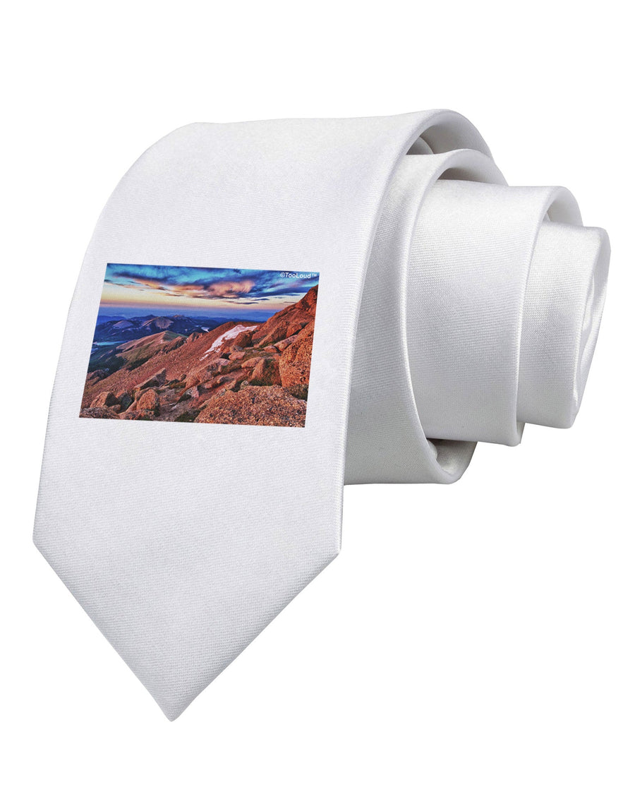 Colorado Mtn Sunset Printed White Necktie