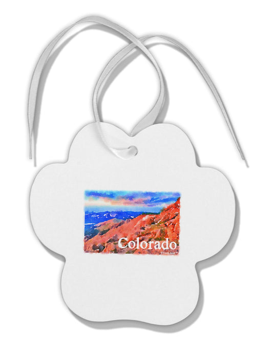 Colorado Mtn Sunset Soaked WaterColor Paw Print Shaped Ornament-Ornament-TooLoud-White-Davson Sales