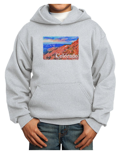 Colorado Mtn Sunset Soaked WaterColor Youth Hoodie Pullover Sweatshirt-Youth Hoodie-TooLoud-Ash-XS-Davson Sales