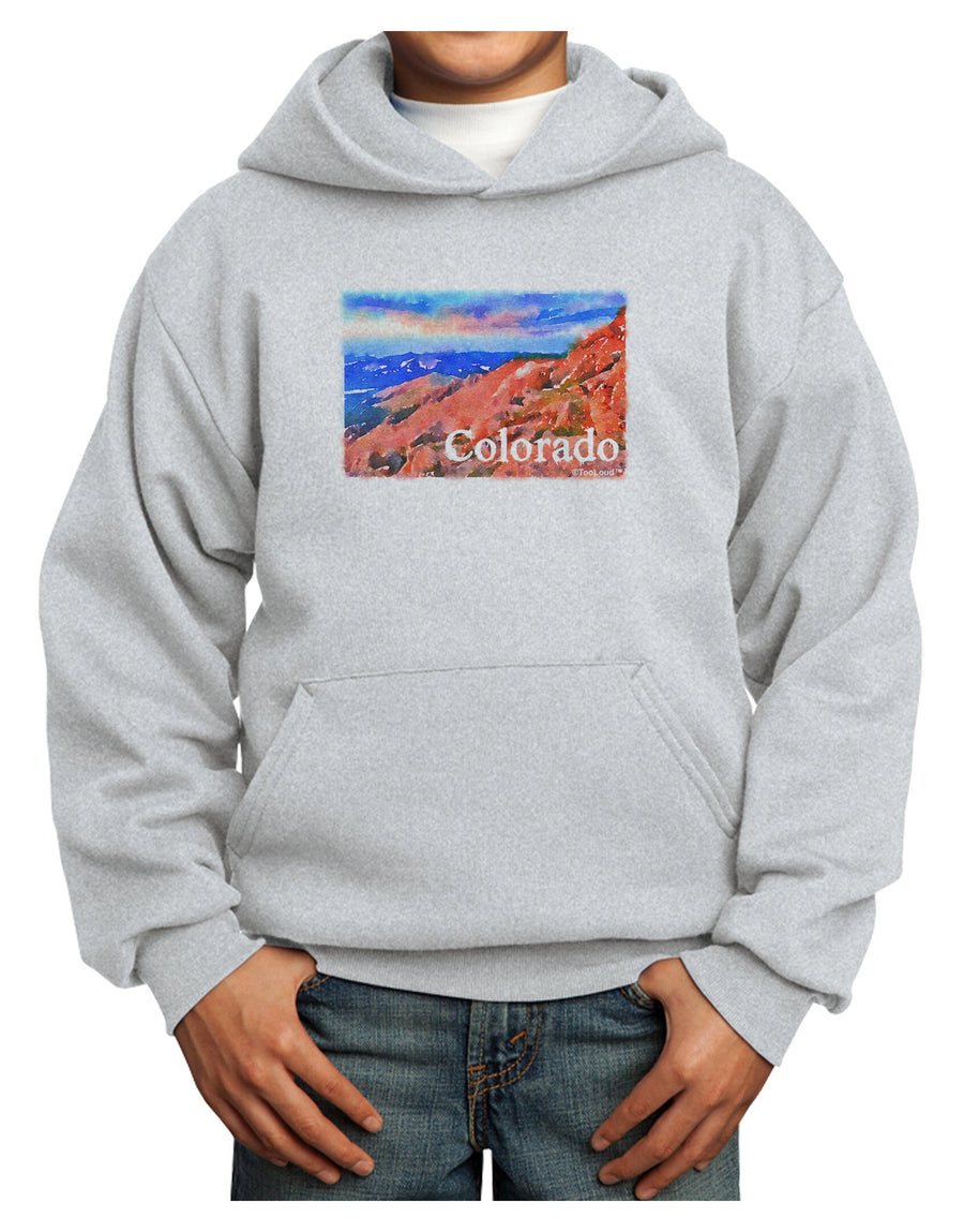 Colorado Mtn Sunset Soaked WaterColor Youth Hoodie Pullover Sweatshirt-Youth Hoodie-TooLoud-White-XS-Davson Sales