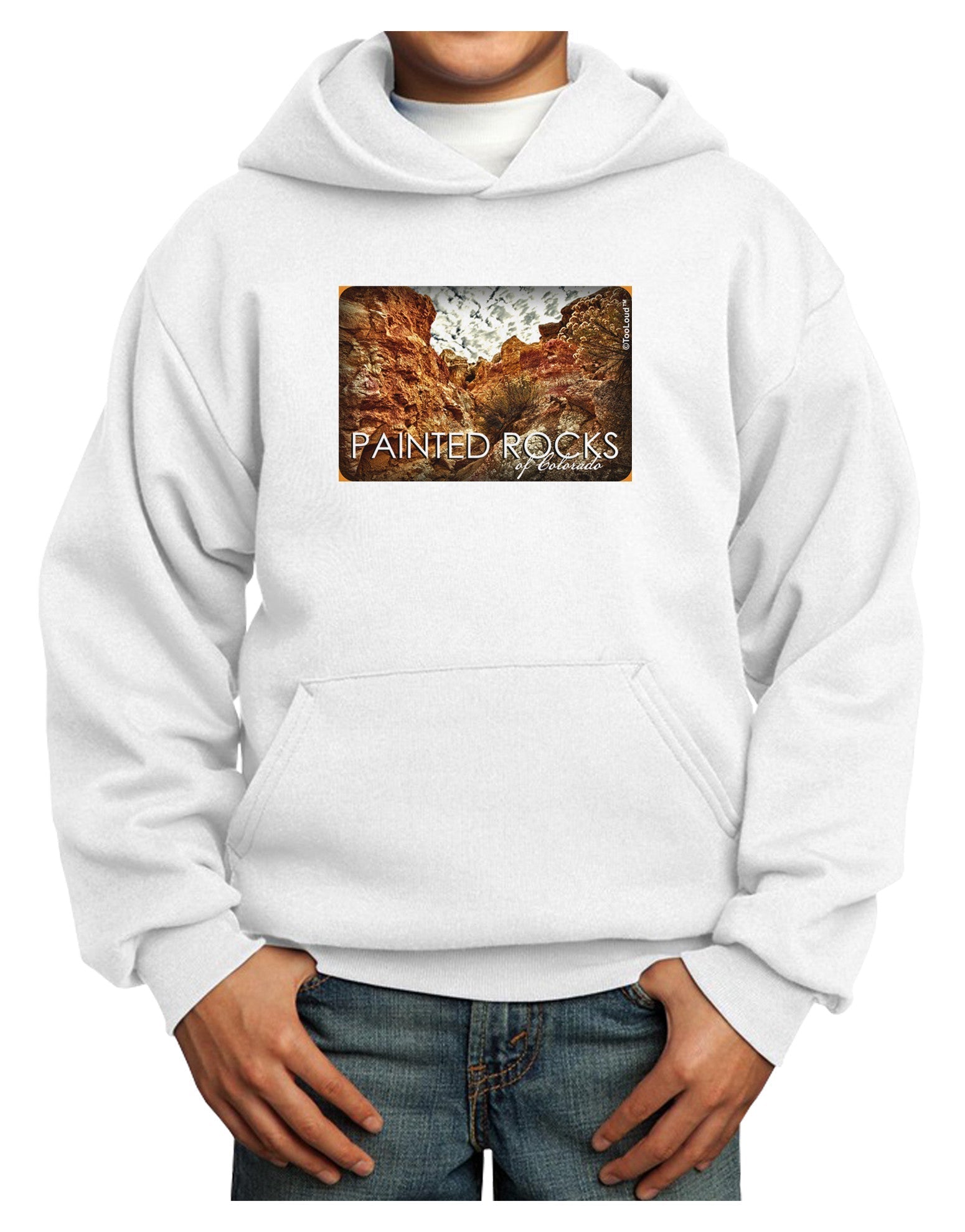 Colorado Painted Rocks Text Youth Hoodie Pullover Sweatshirt-Youth Hoodie-TooLoud-White-XS-Davson Sales