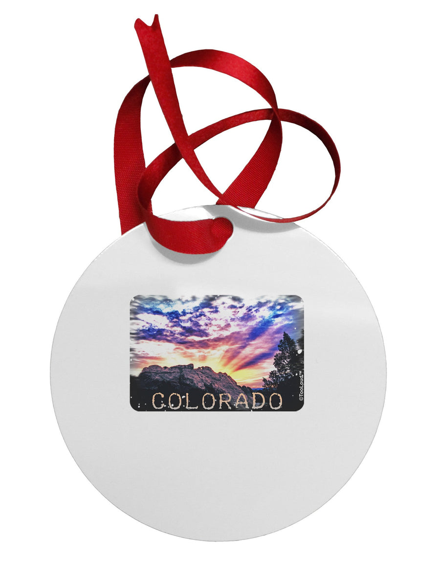 Colorado Rainbow Sunset Text Circular Metal Ornament-Ornament-TooLoud-White-Davson Sales