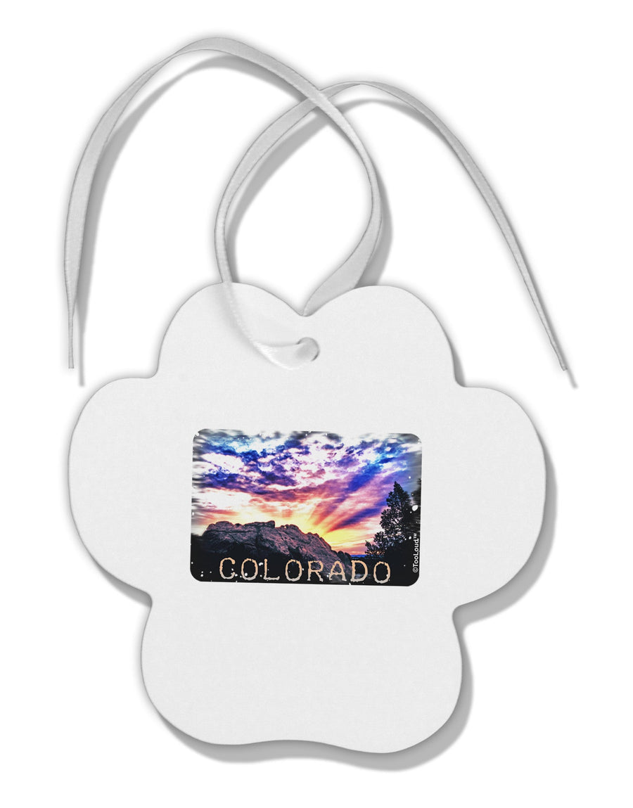 Colorado Rainbow Sunset Text Paw Print Shaped Ornament-Ornament-TooLoud-White-Davson Sales