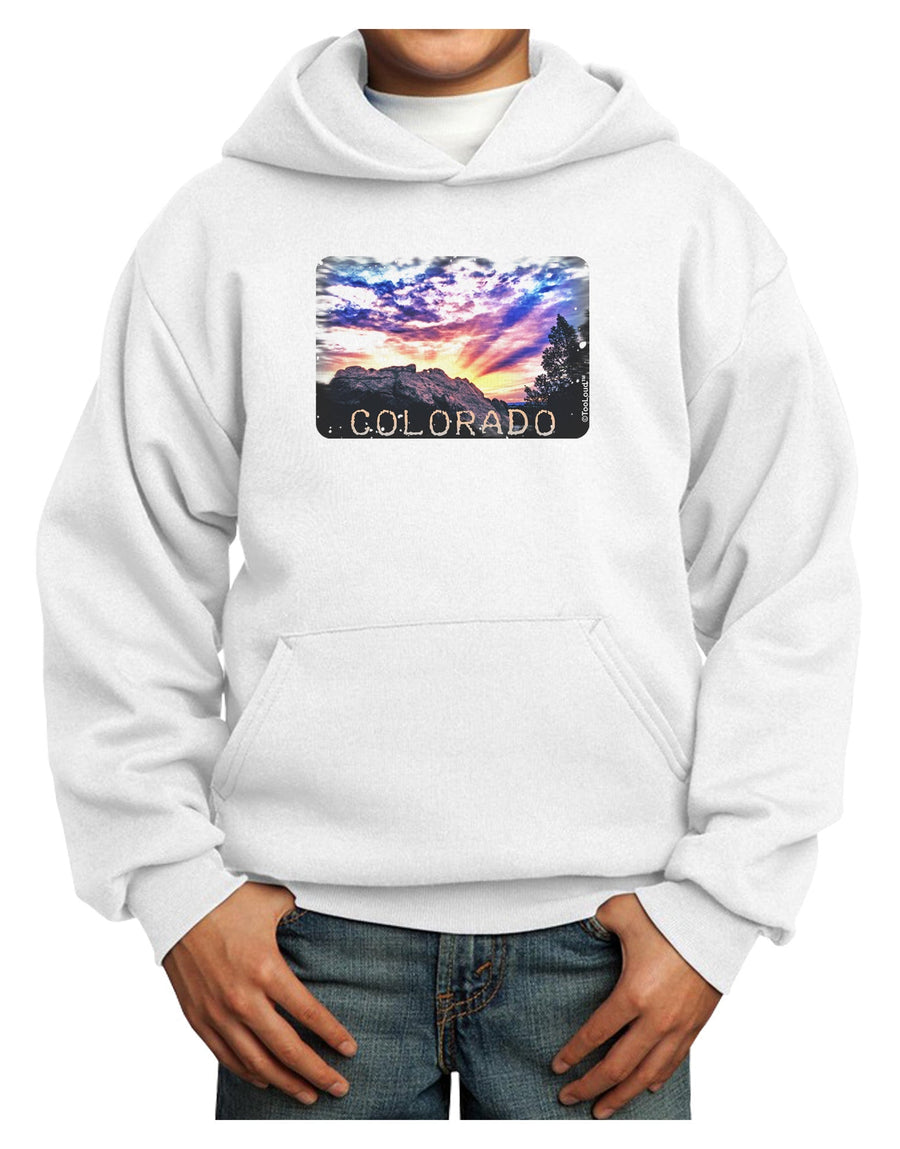 Colorado Rainbow Sunset Text Youth Hoodie Pullover Sweatshirt-Youth Hoodie-TooLoud-White-XS-Davson Sales