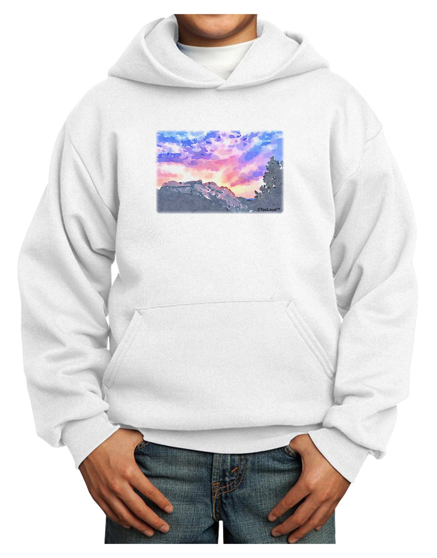 Colorado Rainbow Sunset Watercolor Youth Hoodie Pullover Sweatshirt-Youth Hoodie-TooLoud-White-XS-Davson Sales