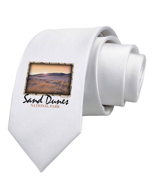 Colorado Sand Dunes Text Printed White Necktie