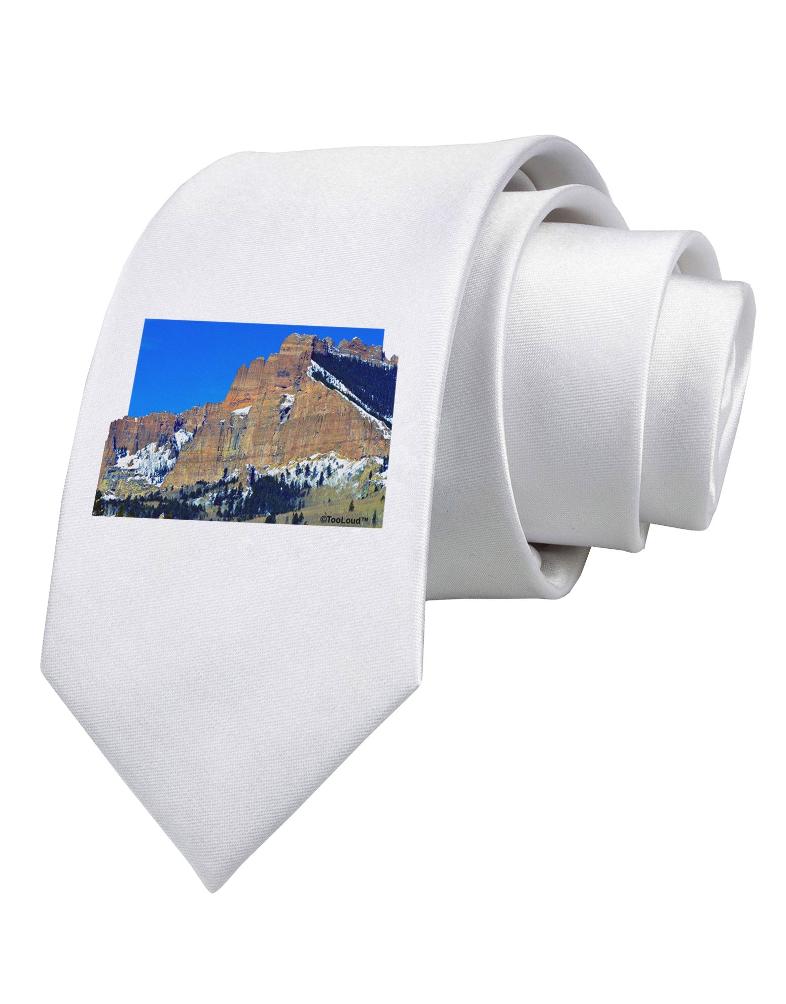 Colorado Snowy Mountains Cutout Printed White Necktie