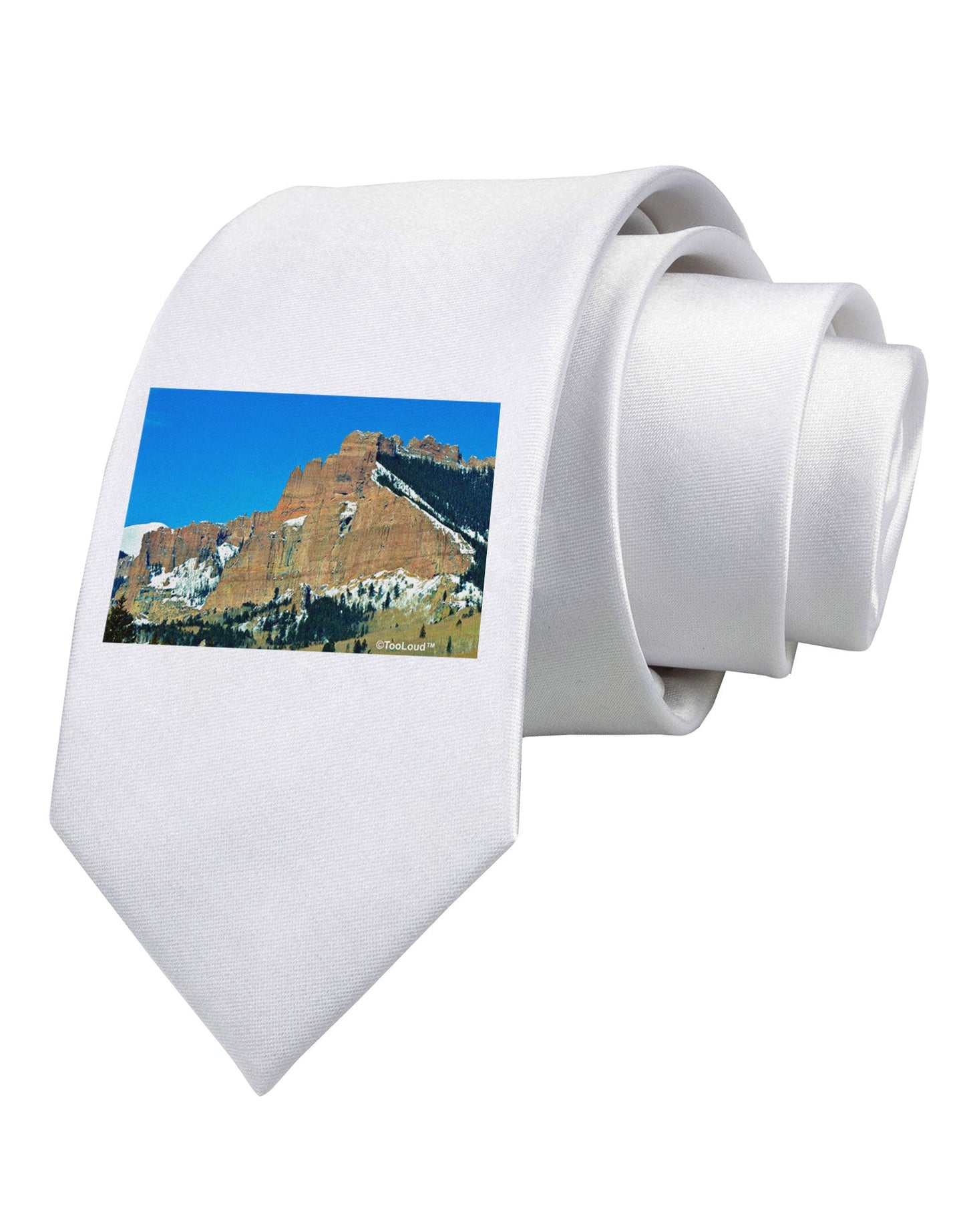 Colorado Snowy Mountains Printed White Necktie