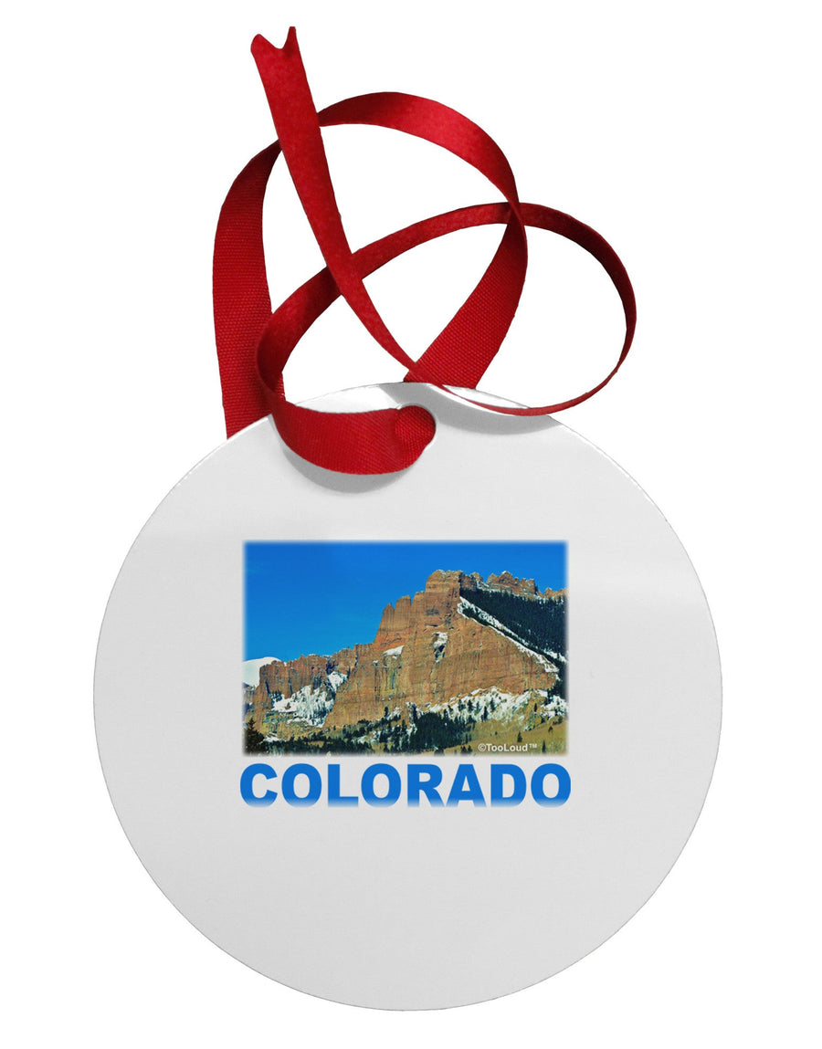 Colorado Snowy Mountains Text Circular Metal Ornament-Ornament-TooLoud-White-Davson Sales