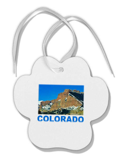 Colorado Snowy Mountains Text Paw Print Shaped Ornament-Ornament-TooLoud-White-Davson Sales
