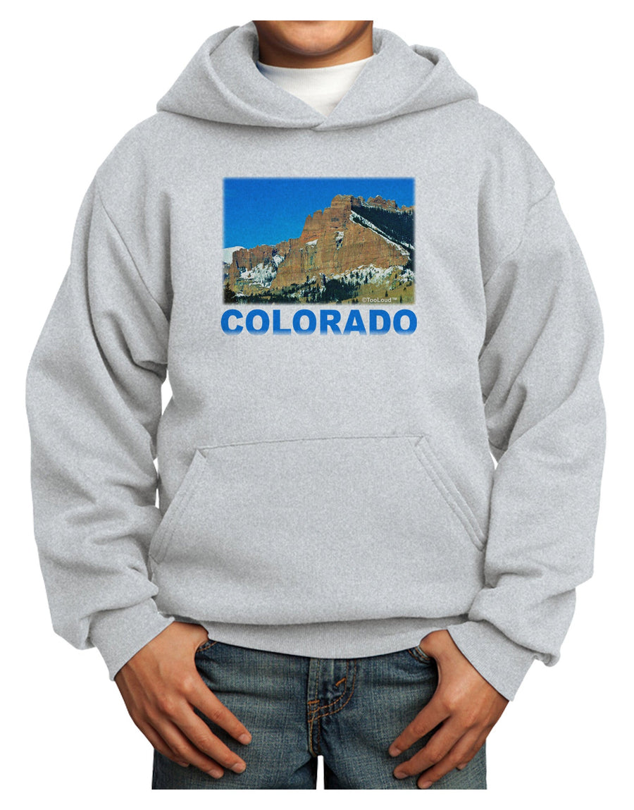 Colorado Snowy Mountains Text Youth Hoodie Pullover Sweatshirt-Youth Hoodie-TooLoud-White-XS-Davson Sales