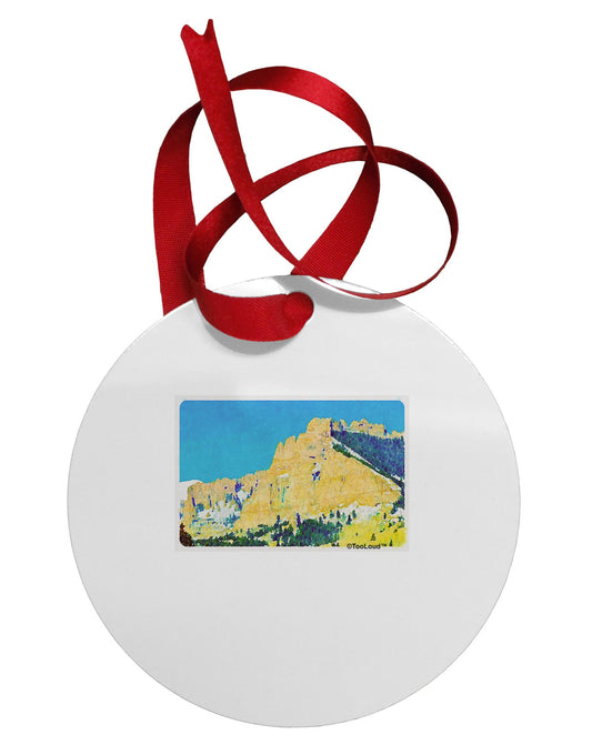 Colorado Snowy Mtns WaterColor Circular Metal Ornament-Ornament-TooLoud-White-Davson Sales