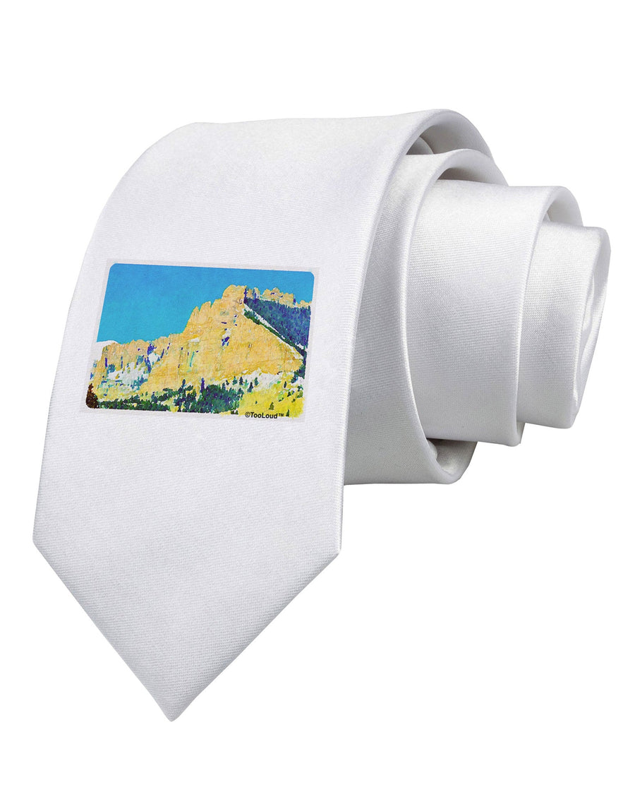 Colorado Snowy Mtns WaterColor Printed White Necktie