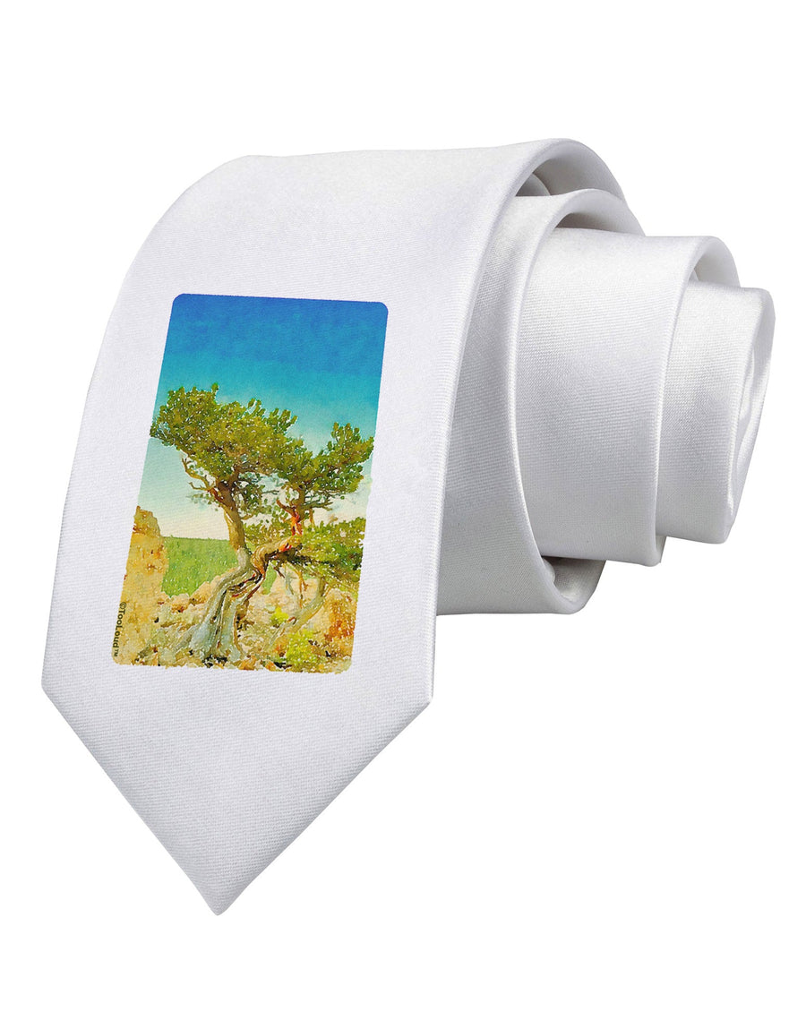 Colorado Tree Watercolor Printed White Necktie