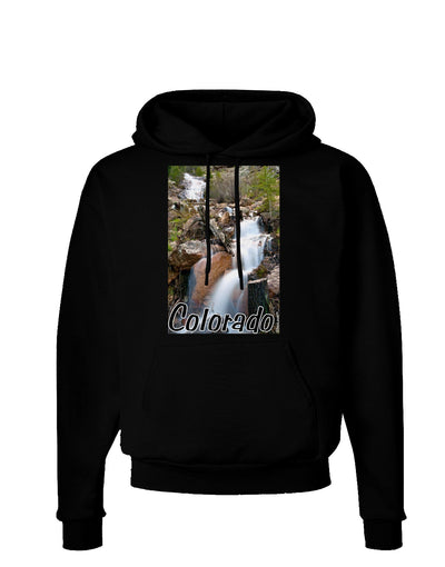 Colorado Waterfall Scene Text Dark Hoodie Sweatshirt-Hoodie-TooLoud-Black-Small-Davson Sales