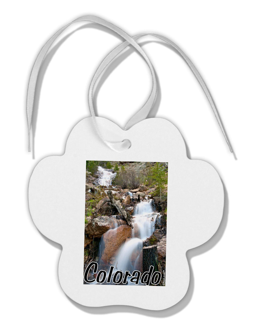 Colorado Waterfall Scene Text Paw Print Shaped Ornament-Ornament-TooLoud-White-Davson Sales