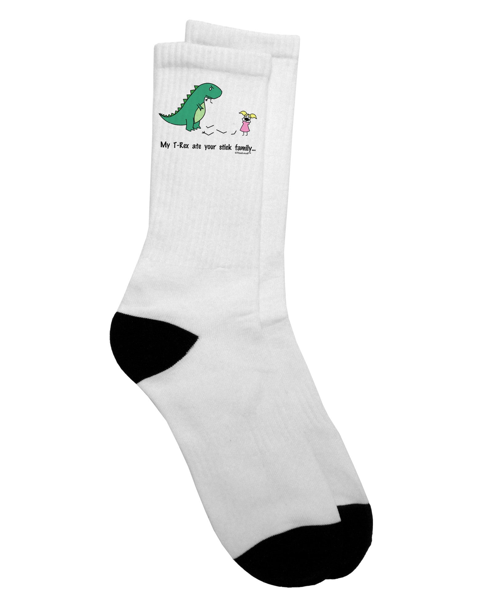 Colorful Adult Crew Socks featuring "My T-Rex Ate Your Stick Family" Design - by TooLoud-Socks-TooLoud-White-Ladies-4-6-Davson Sales