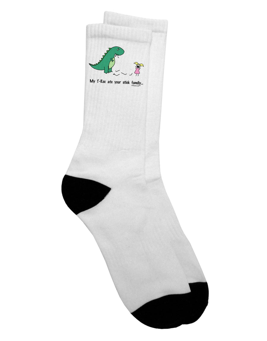 Colorful Adult Crew Socks featuring "My T-Rex Ate Your Stick Family" Design - by TooLoud-Socks-TooLoud-White-Ladies-4-6-Davson Sales