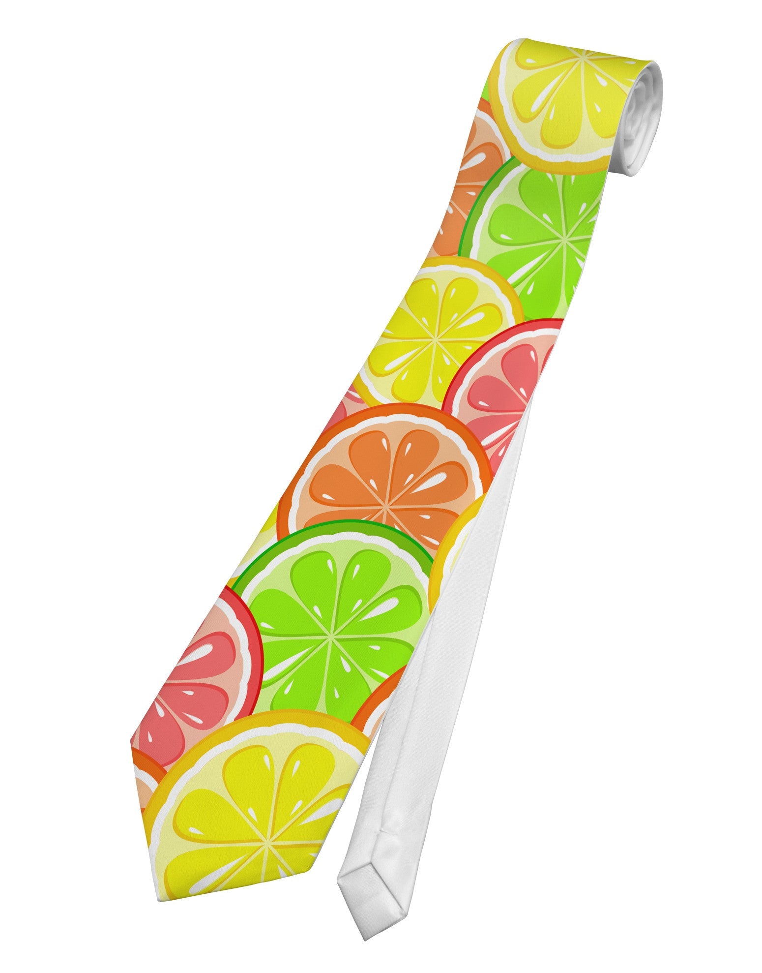 Colorful Citrus Fruits Printed White Necktie All Over Print