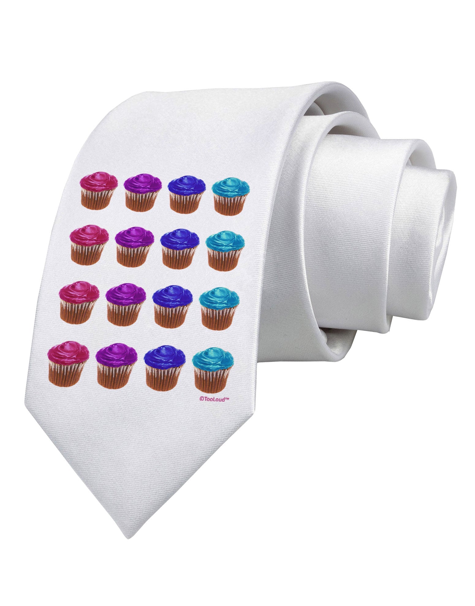 Colorful Cupcake Pattern Printed White Necktie by TooLoud