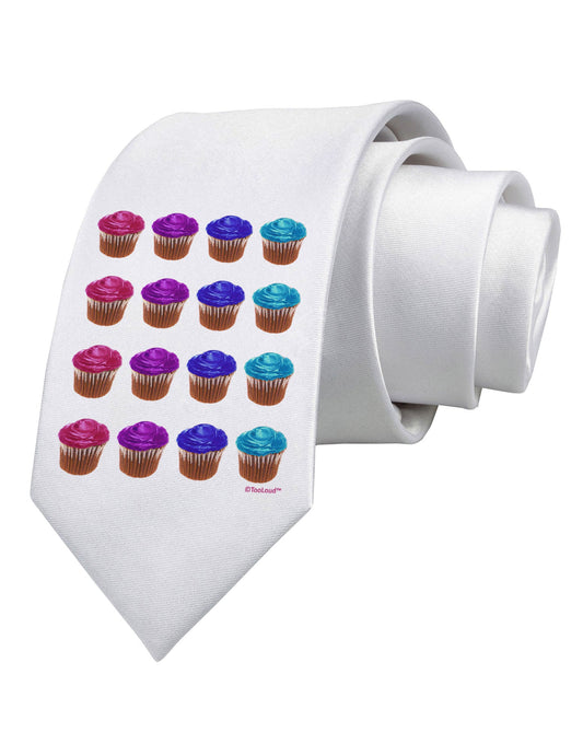 Colorful Cupcake Pattern Printed White Necktie by TooLoud